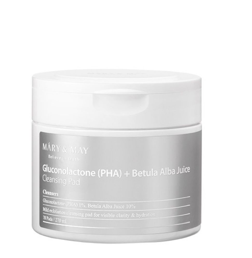 Купить MARY&MAY GLUCONOLACTONE (PHA) + BETULA ALBA JUICE CLEANSING PAD 70 EA  Очищающие пэды для снятия макияжа с глюконолактоном и березовым соком