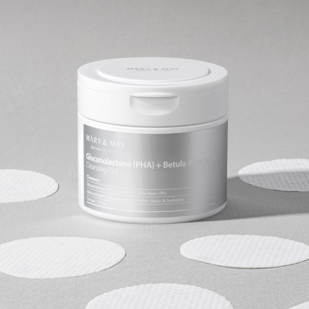 Купить MARY&MAY GLUCONOLACTONE (PHA) + BETULA ALBA JUICE CLEANSING PAD 70 EA  Очищающие пэды для снятия макияжа с глюконолактоном и березовым соком