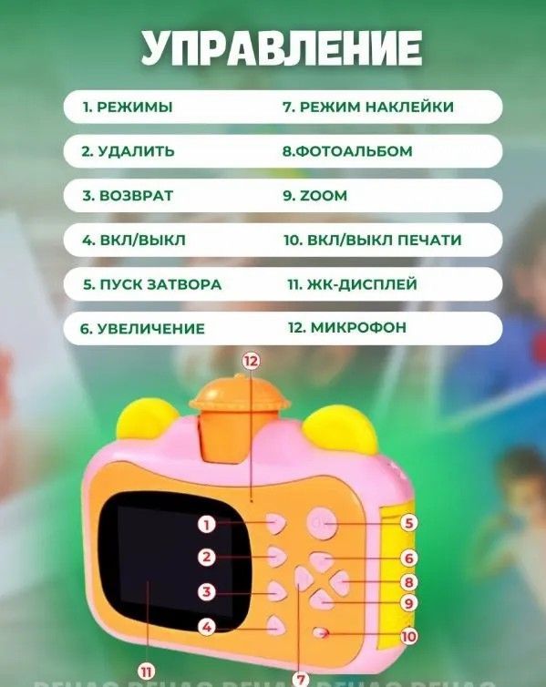 Купить Детский фотоаппарат с мгновенной печатью фото.