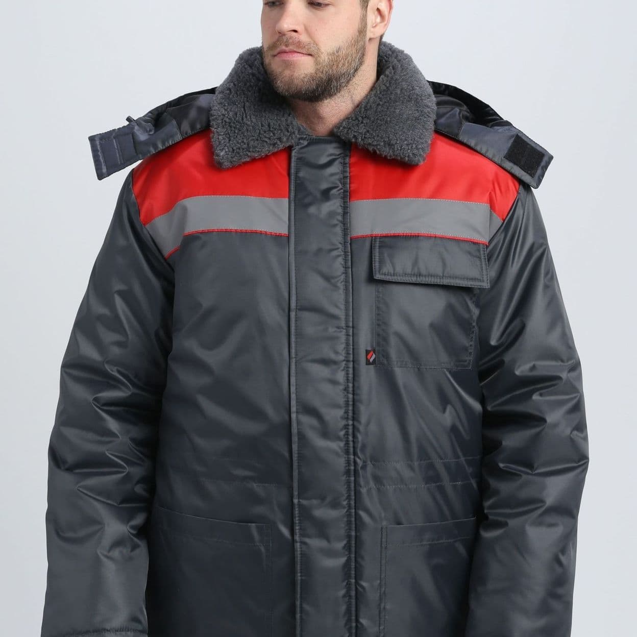 Купить Куртка зимняя Бригада NEW (тк.Оксфорд), т.серый/красный