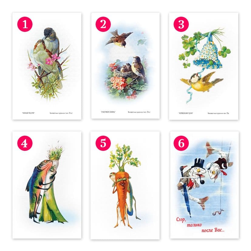 Купить Коллекционная открытка из серий "Рыбацкие" и "Пташки"