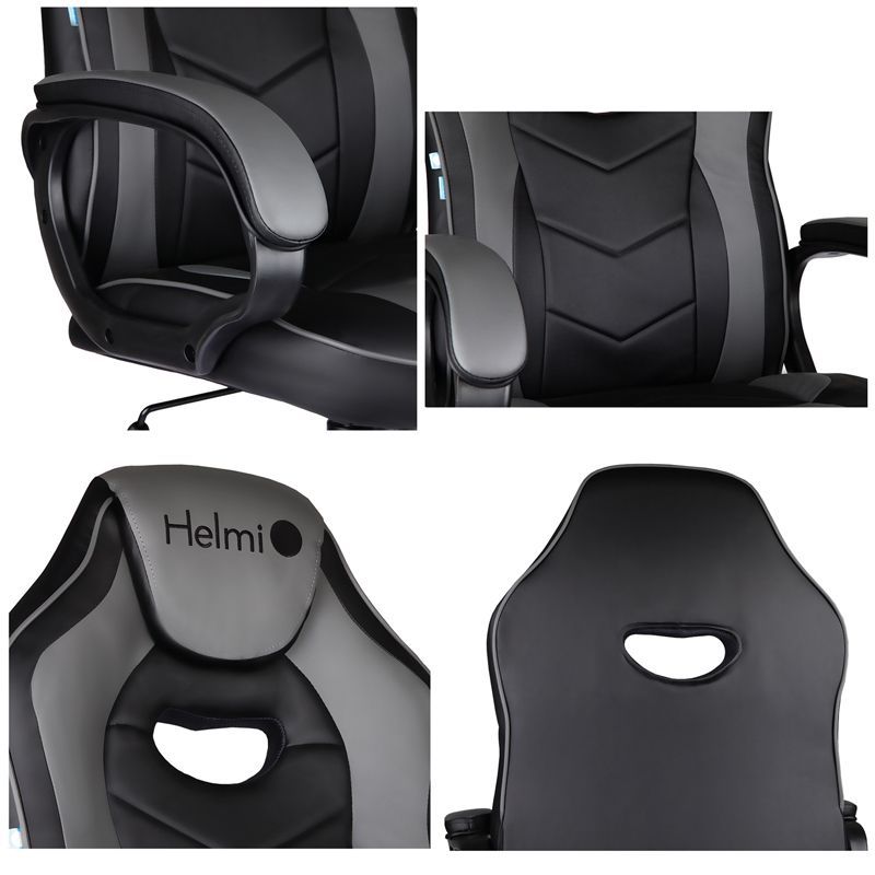 Купить Кресло игровое Helmi HL-S15 "Skyline", экокожа, черная/серая, механизм качания. Артикул 322027