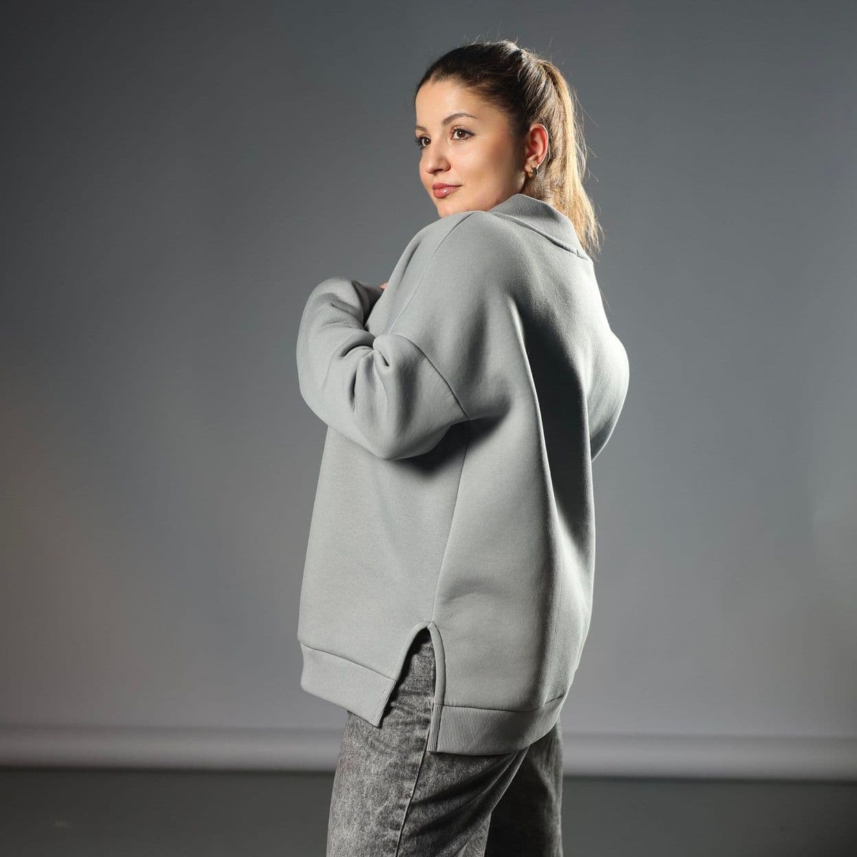 Купить Свитшот из футера с начёсом серый