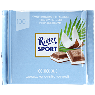 Купить RITTER SPORT ШОКОЛАД МОЛОЧНЫЙ С КОКОСОВОЙ НАЧИНКОЙ 100 Г. доставка продуктов Тюмень . доставка продуктов в Тюмени . доставка фруктов Тюмень . д