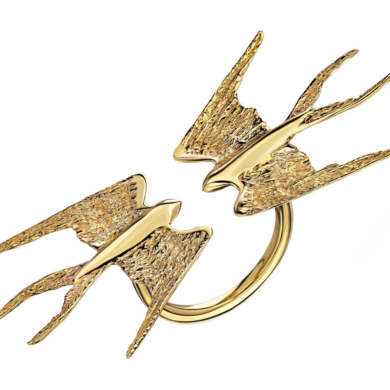 Купить MY SWALLOWS 2.0 Кольцо безразмерное с большими ласточками, позолота