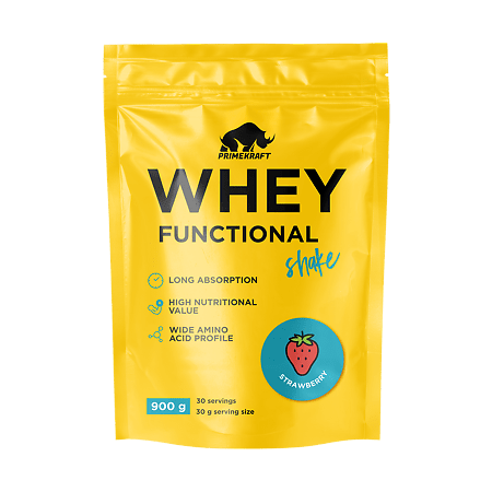 Купить Prime Kraft Whey Functional Shake 900 гр (Клубника).  ㅤㅤㅤㅤ  Сывороточный протеин