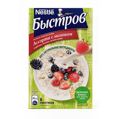 Купить БЫСТРОВ КАША ОВСЯНАЯ БЕЗ ВАРКИ АССОРТИ (КЛУБНИКА, МАЛИНА, ЛЕСНЫЕ ЯГОДЫ) 40 Г. Х 6 ШТ. с доставкой на дом . Доставка продуктов Тюмень , доставка