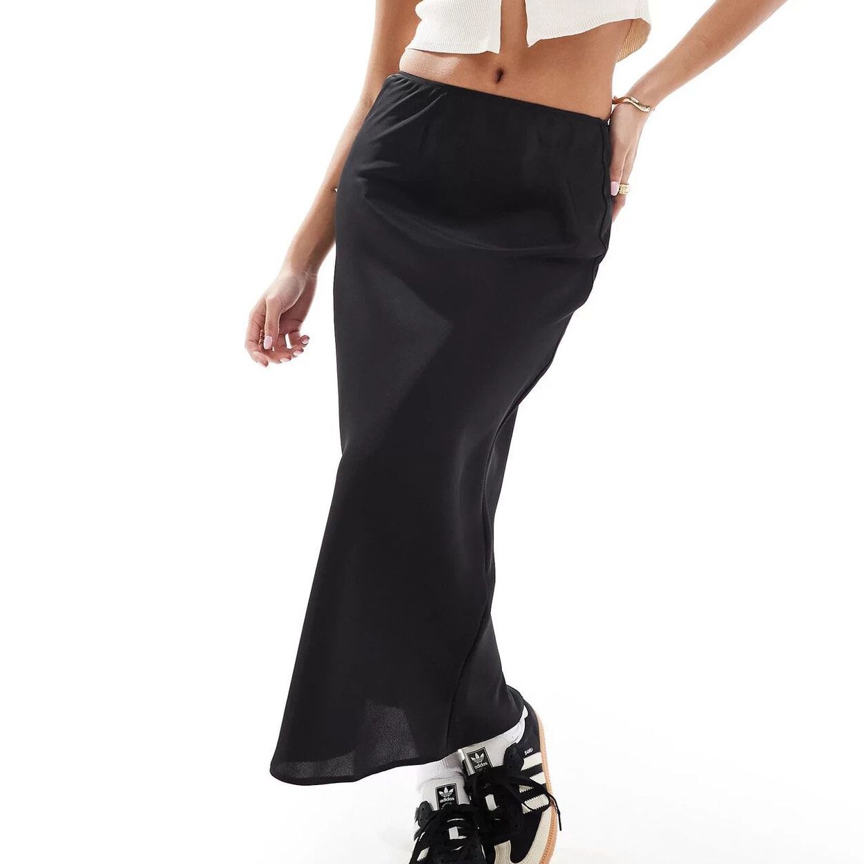 Купить ASOS DESIGN Petite satin bias midi skirt in black