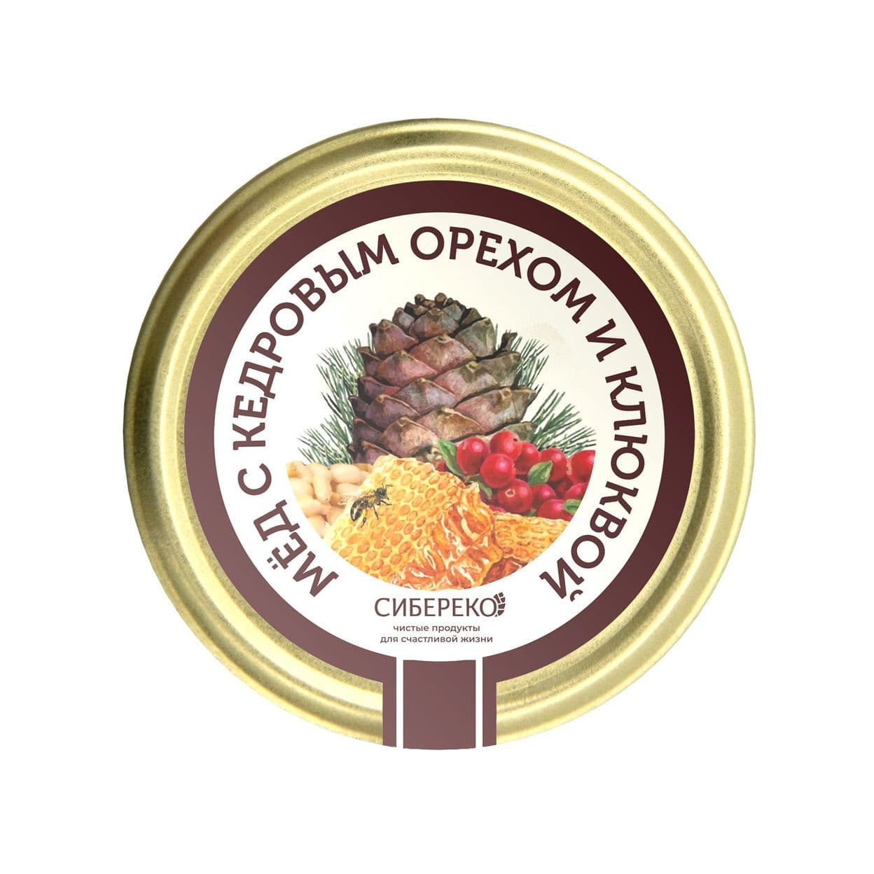 Купить Мёд с кедровым орехом и клюквой 160 гр