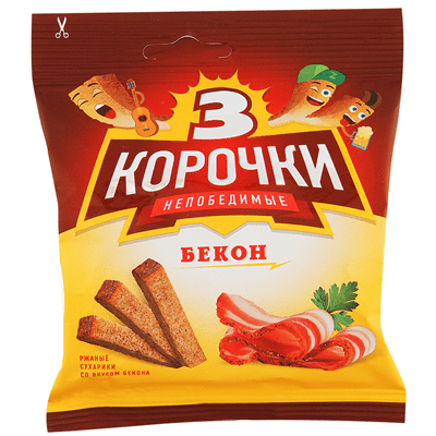 Купить СУХАРИКИ ТРИ КОРОЧКИ БЕКОН 40 Г. с доставкой на дом . Доставка продуктов Тюмень , доставка продуктов в Тюмени , dostavka-produktov-tyumen , dos