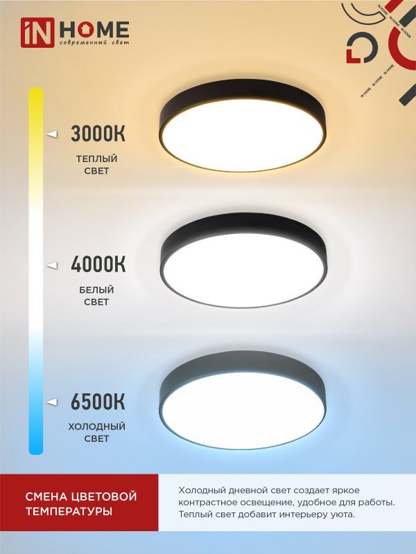 Купить Светильник светодиодный SCANDY SIMPLE-120RCB 120Вт 230В 3000-6500K 9600Лм 500x50мм с пультом ДУ черный IN HOME