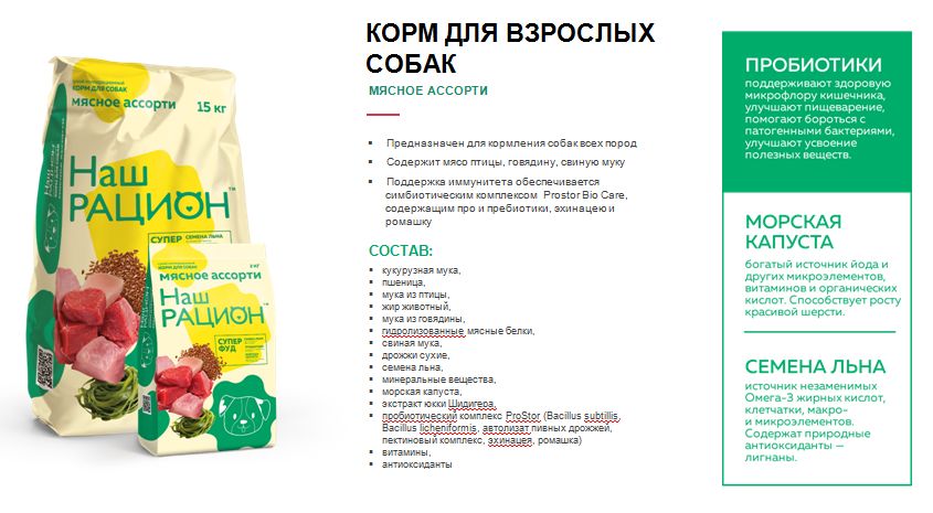 Купить Корм Сухой для взрослых собак Наш Рацион мясное ассорти 15 кг