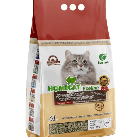 Купить HOMECAT Ecoline 6 л древесный комкующийся наполнитель в гранулах для кошачьих туалетов