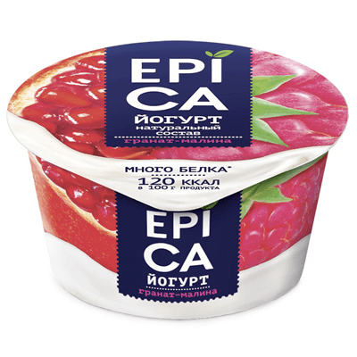 Купить  ЙОГУРТ EPICA ГРАНАТ И МАЛИНА 130 Г. с доставкой на дом . Доставка продуктов Тюмень , доставка продуктов в Тюмени , dostavka-produktov-tyumen ,